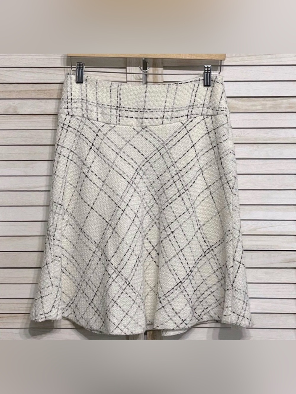 NWOT Zara Basic White/Black A-Line Tweed Plaid Skirt Women’s 6 PRICE FIRM
